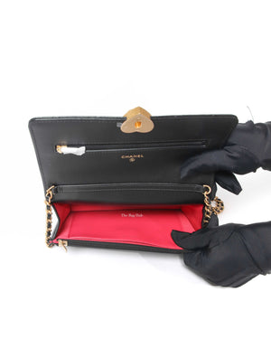 Chanel Black Lambskin Resin Quilted CC Heart WOC GHW