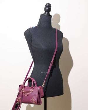 Balenciaga Maroon Nano City Metallic Edge GHW - 12