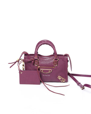 Balenciaga Maroon Nano City Metallic Edge GHW - 2