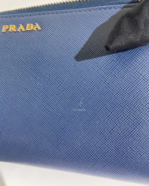 Prada Bluette Saffiano Long Zip Around Wallet 1M0506