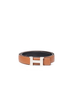 Hermes Black/Brown Slim Reversible Constance Belt w/ Buckle PHW Size 80 - 2