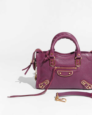 Balenciaga Maroon Nano City Metallic Edge GHW - 1
