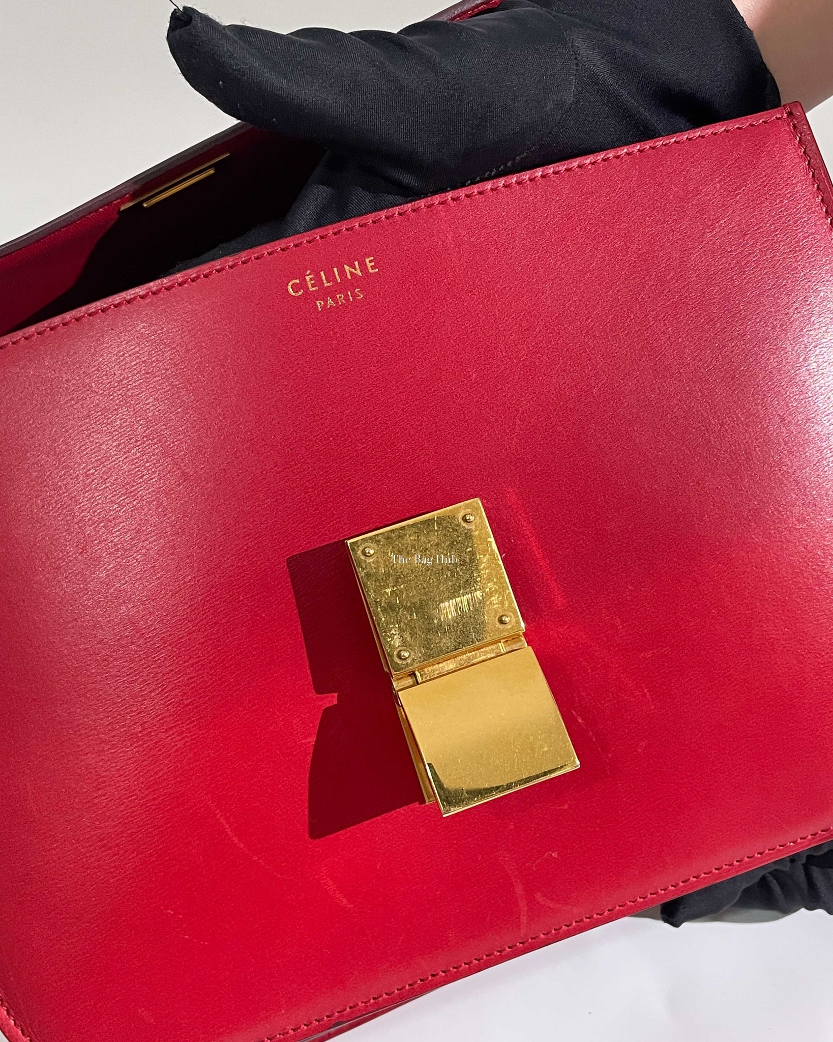 Celine Red Calfskin Leather Classic Medium Box Bag
