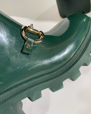 Gucci Green Accent Rubber Horsebit Rain Boots Size 37