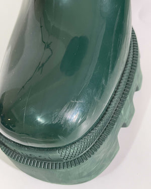 Gucci Green Accent Rubber Horsebit Rain Boots Size 37