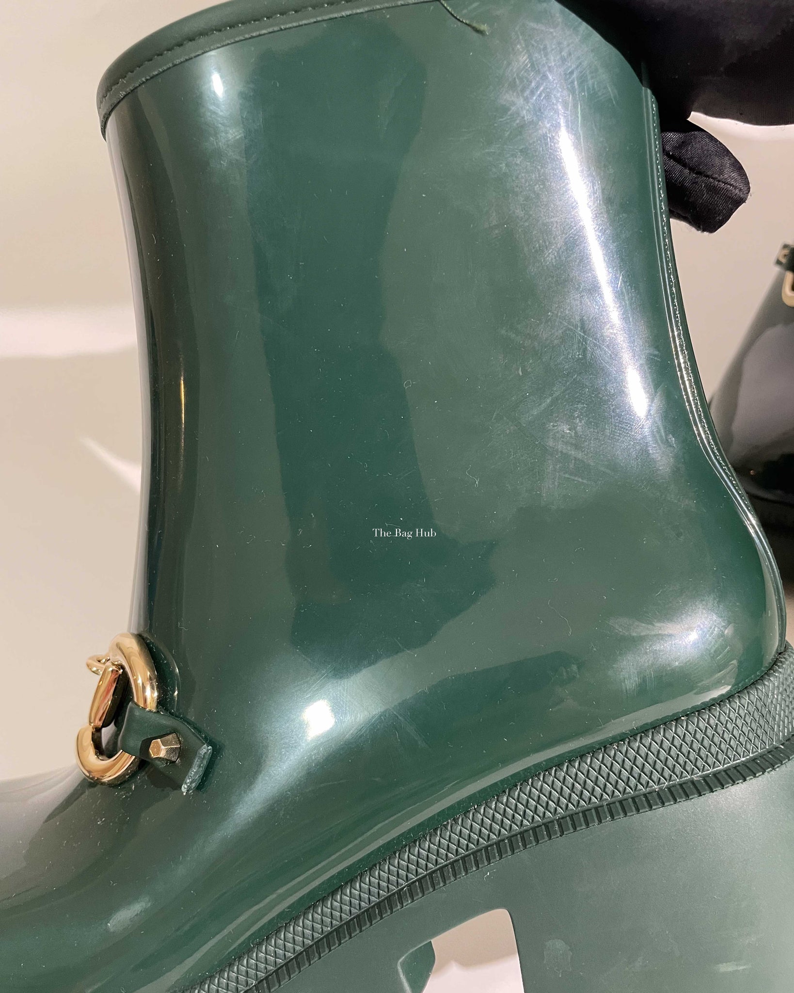 Gucci Green Accent Rubber Horsebit Rain Boots Size 37