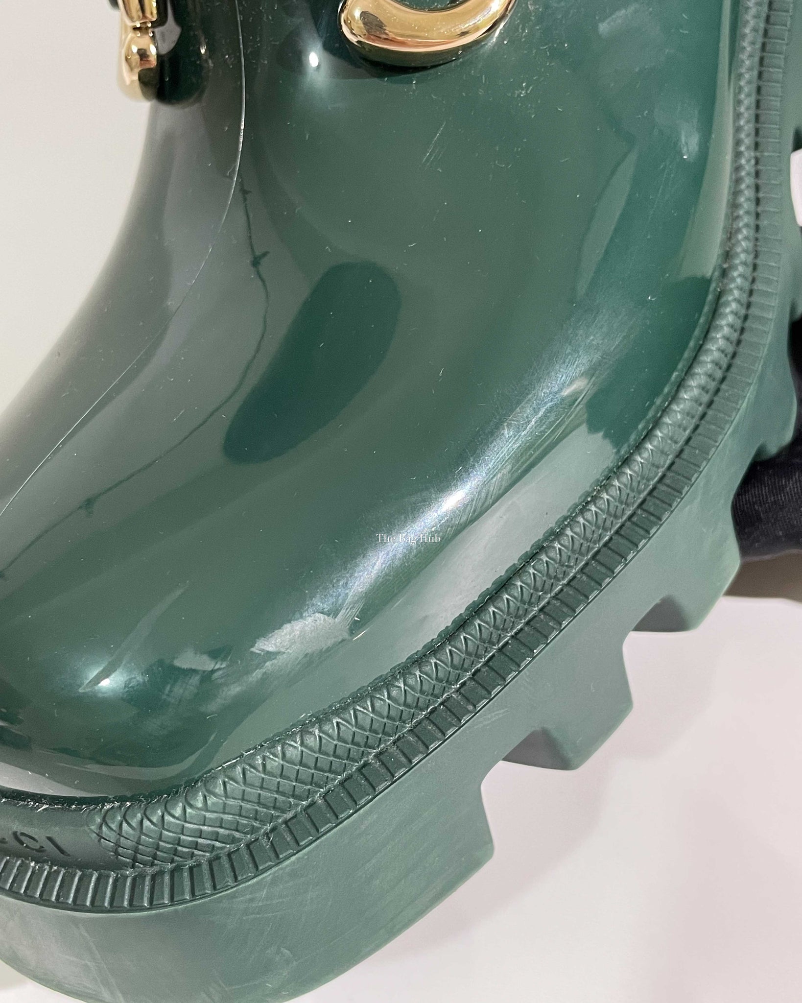 Gucci Green Accent Rubber Horsebit Rain Boots Size 37