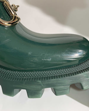 Gucci Green Accent Rubber Horsebit Rain Boots Size 37
