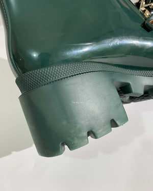 Gucci Green Accent Rubber Horsebit Rain Boots Size 37