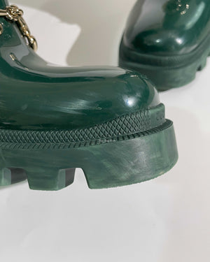Gucci Green Accent Rubber Horsebit Rain Boots Size 37