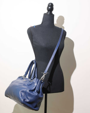 Prada Blue Soft Calf Double Zipped Tote Bag