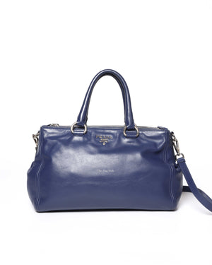 Prada Blue Soft Calf Double Zipped Tote Bag