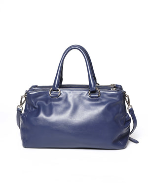 Prada Blue Soft Calf Double Zipped Tote Bag