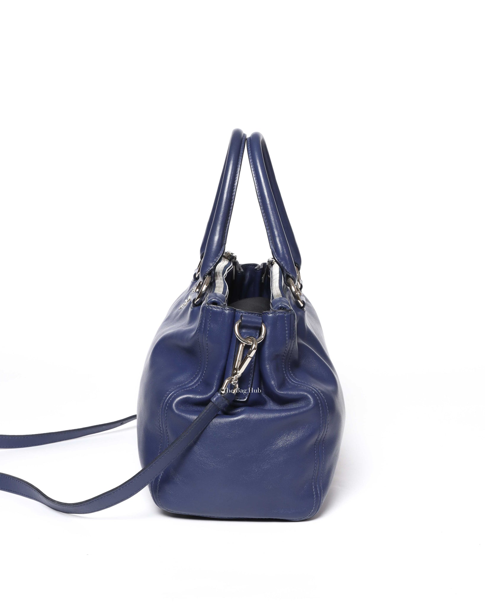 Prada Blue Soft Calf Double Zipped Tote Bag