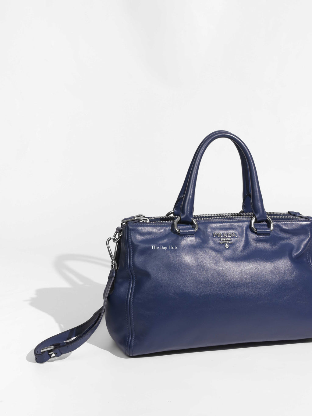 Prada Blue Soft Calf Double Zipped Tote Bag