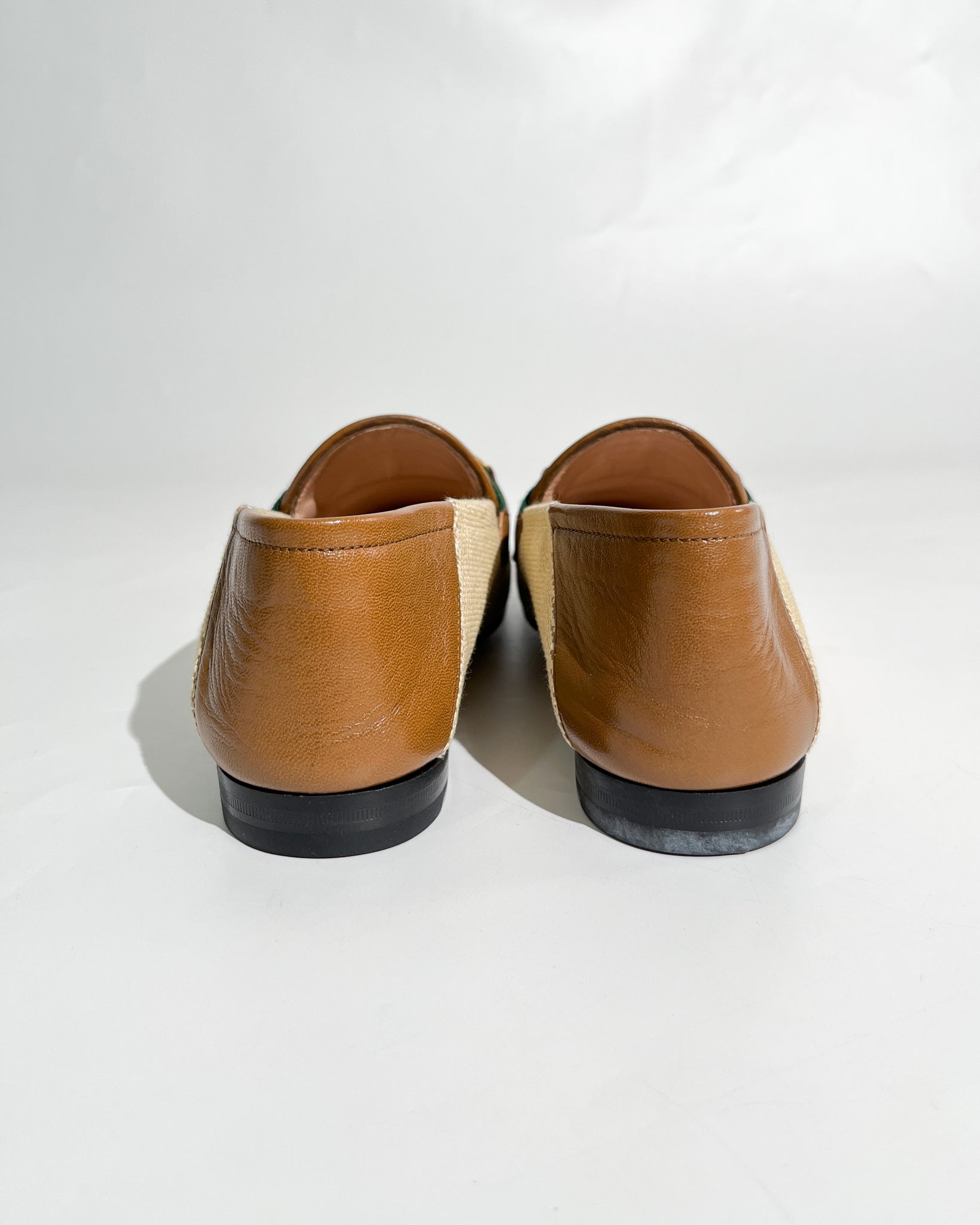 Gucci Beige/Brown Web Horsebit Women's Brixton Loafers Size 39