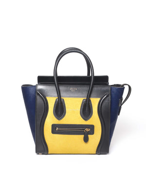 Celine Tri Color Pony Hair And Leather Micro Luggage Tote Bag Designer Brand Authentic Celine The Bag Hub