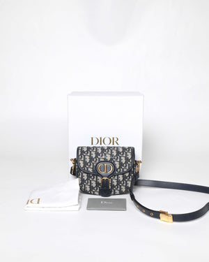 Christian Dior Navy Blue Oblique Jacquard Small Bobby Flap Bag
