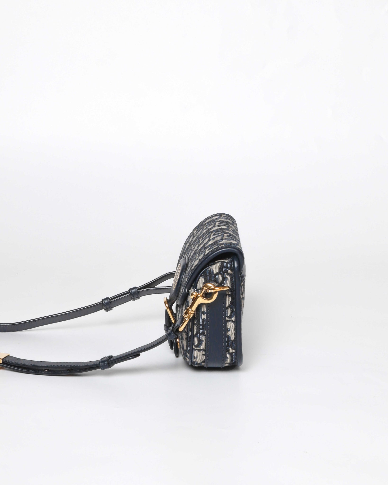 Christian Dior Navy Blue Oblique Jacquard Small Bobby Flap Bag