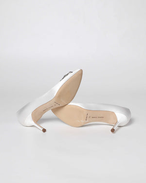 Manolo Blahnik White Satin Jewel Buckle Hangisi Pumps Size 39