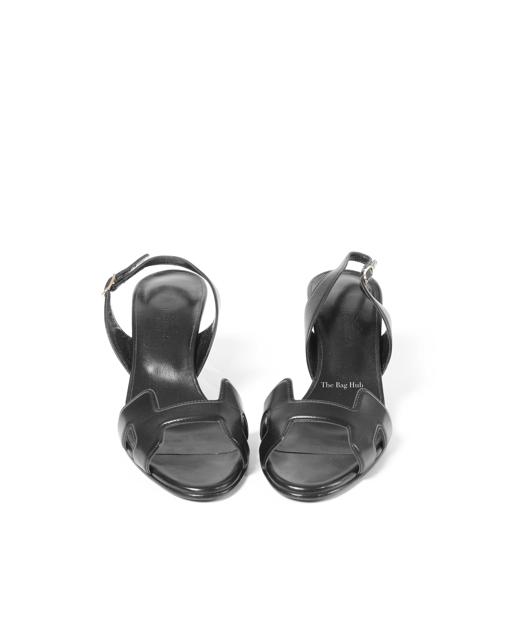 Hermes Black Leather Night 70 Slingback Sandals Size 36