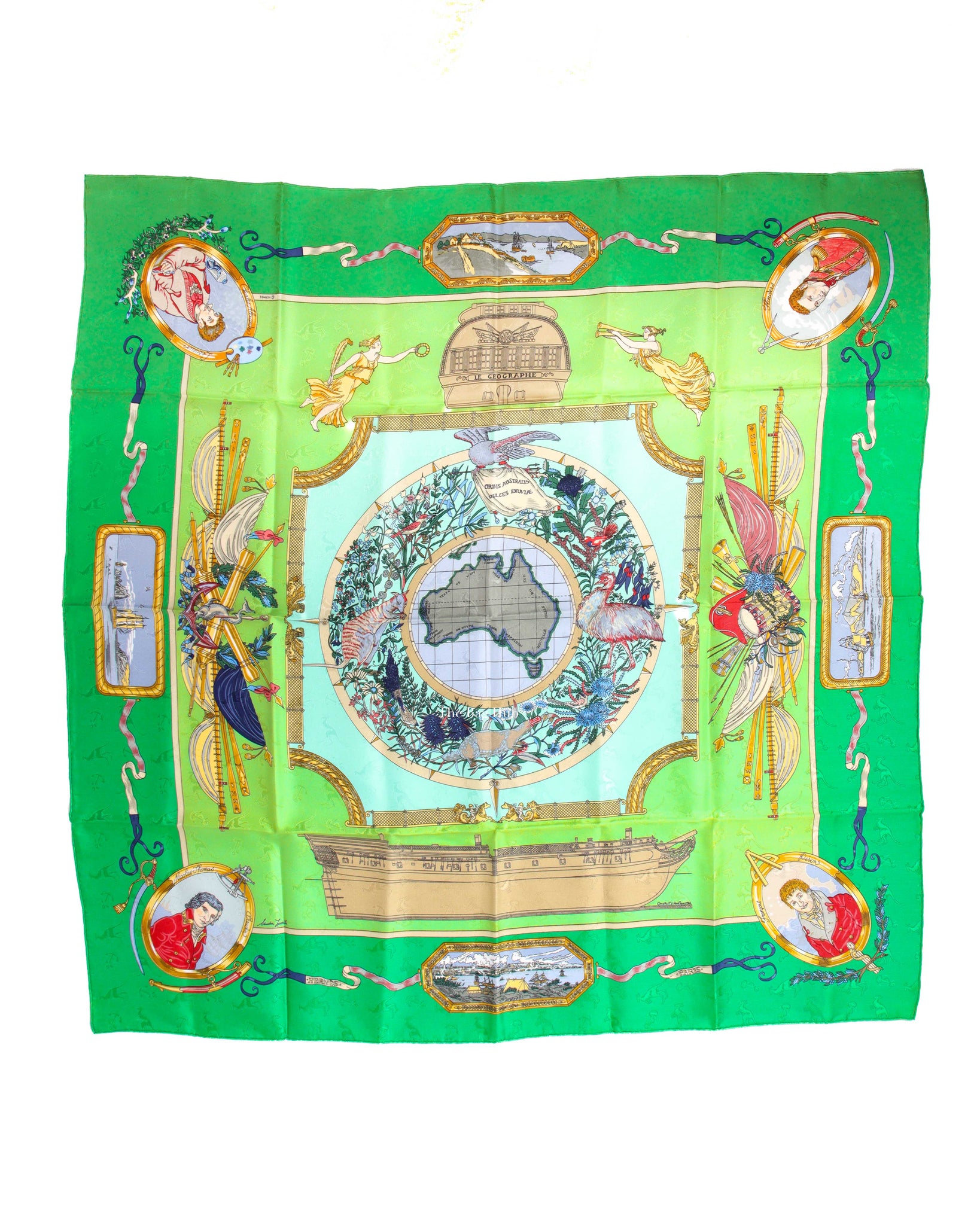 Hermes Green Le Geographe Australia Map Silk Scarf 90cm