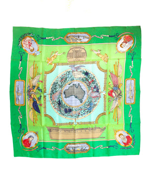 Hermes Green Le Geographe Australia Map Silk Scarf 90cm