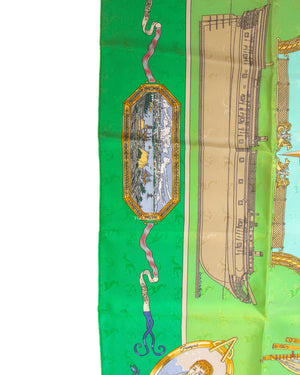 Hermes Green Le Geographe Australia Map Silk Scarf 90cm