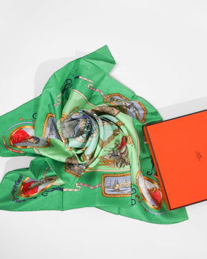 Hermes Green Le Geographe Australia Map Silk Scarf 90cm