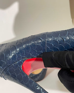Christian Louboutin Navy Blue Python Simple Pumps Size 37.5