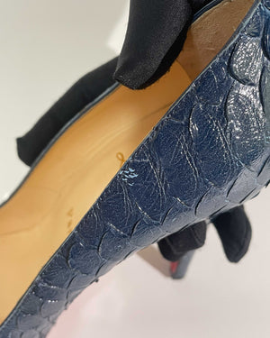Christian Louboutin Navy Blue Python Simple Pumps Size 37.5