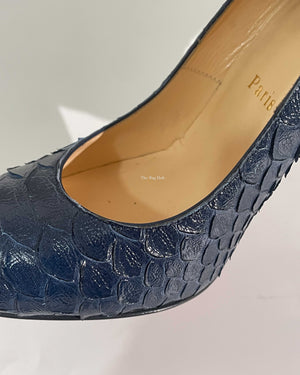 Christian Louboutin Navy Blue Python Simple Pumps Size 37.5