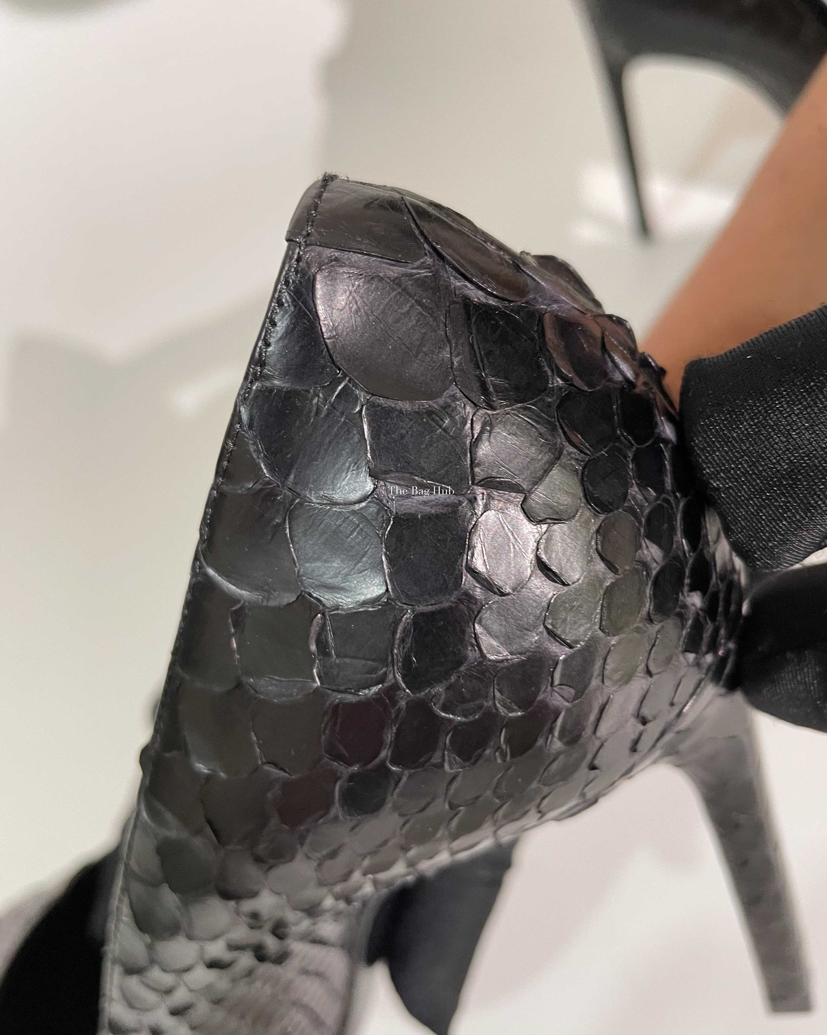 Saint Laurent Black Real Python Pointed-Toe Pumps Size 38