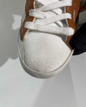 Golden Goose White/Brown Canvas/Drummed Leather Heeltab Superstar Classic w/ List Sneakers Size 35