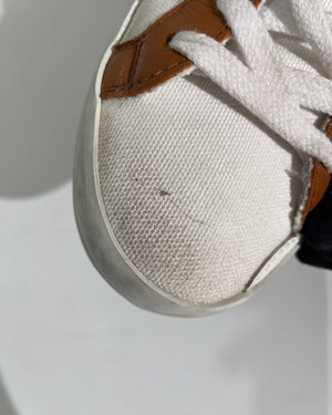 Golden Goose White/Brown Canvas/Drummed Leather Heeltab Superstar Classic w/ List Sneakers Size 35