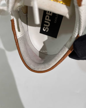 Golden Goose White/Brown Canvas/Drummed Leather Heeltab Superstar Classic w/ List Sneakers Size 35