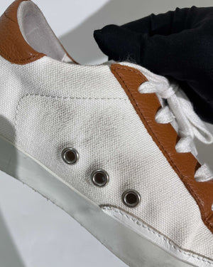 Golden Goose White/Brown Canvas/Drummed Leather Heeltab Superstar Classic w/ List Sneakers Size 35