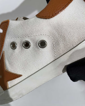 Golden Goose White/Brown Canvas/Drummed Leather Heeltab Superstar Classic w/ List Sneakers Size 35