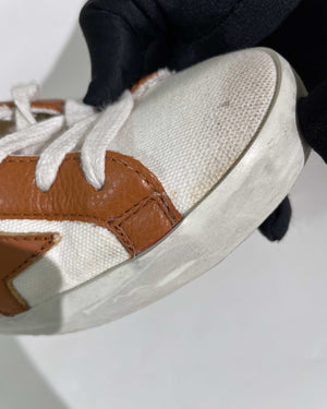 Golden Goose White/Brown Canvas/Drummed Leather Heeltab Superstar Classic w/ List Sneakers Size 35