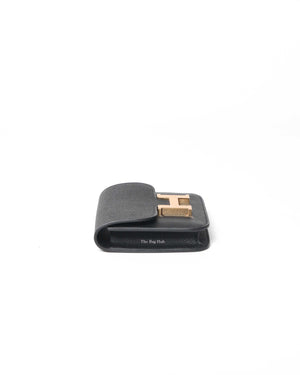 Hermes Black Epsom Leather Constance Slim Compact Wallet GHW-4