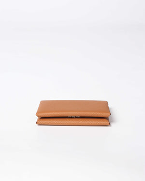 Hermès Gold Epsom Calvi Card Holder Palladium Hardware, 2022 (Like New), Brown Womens Handbag