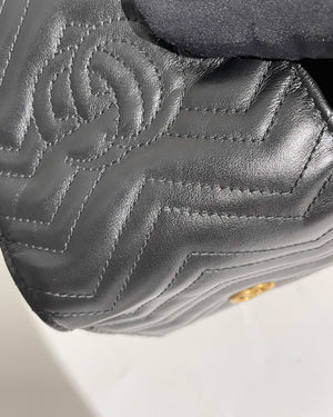 Gucci Black Calfskin Matellasse GG Marmont Mini WOC
