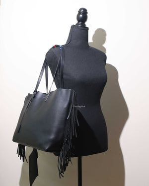 Saint Laurent Black Leather Fringe Shopping Tote Bag