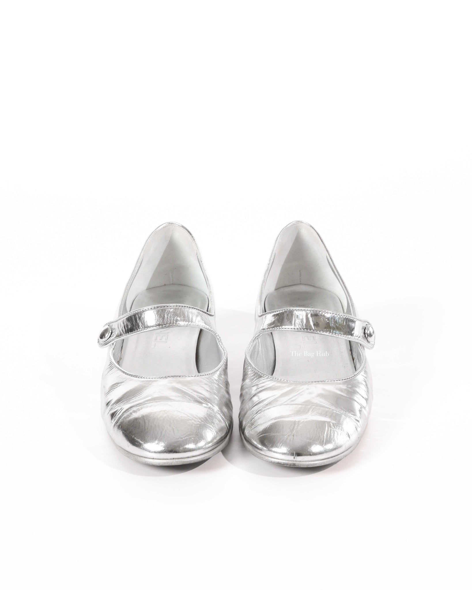 Chanel Silver Goatskin Mary Jane Shoes Size 39C