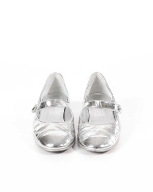 Chanel Silver Goatskin Mary Jane Shoes Size 39C