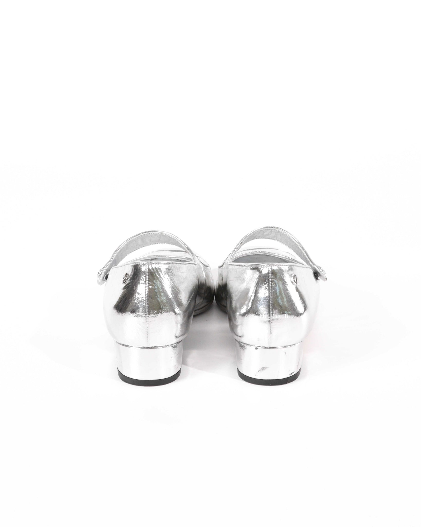 Chanel Silver Goatskin Mary Jane Shoes Size 39C