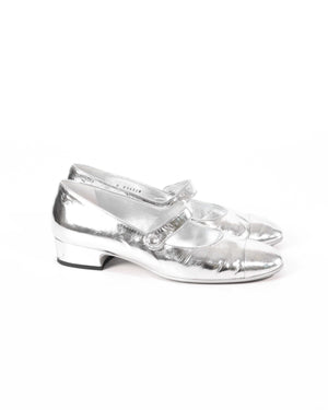 Chanel Silver Goatskin Mary Jane Shoes Size 39C