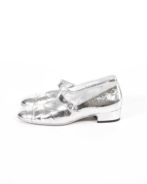 Chanel Silver Goatskin Mary Jane Shoes Size 39C