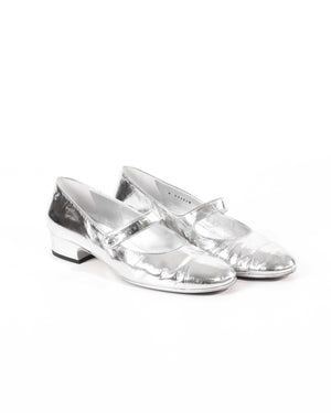 Chanel Silver Goatskin Mary Jane Shoes Size 39C