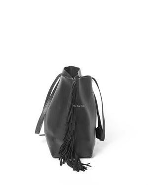 Saint Laurent Black Leather Fringe Shopping Tote Bag